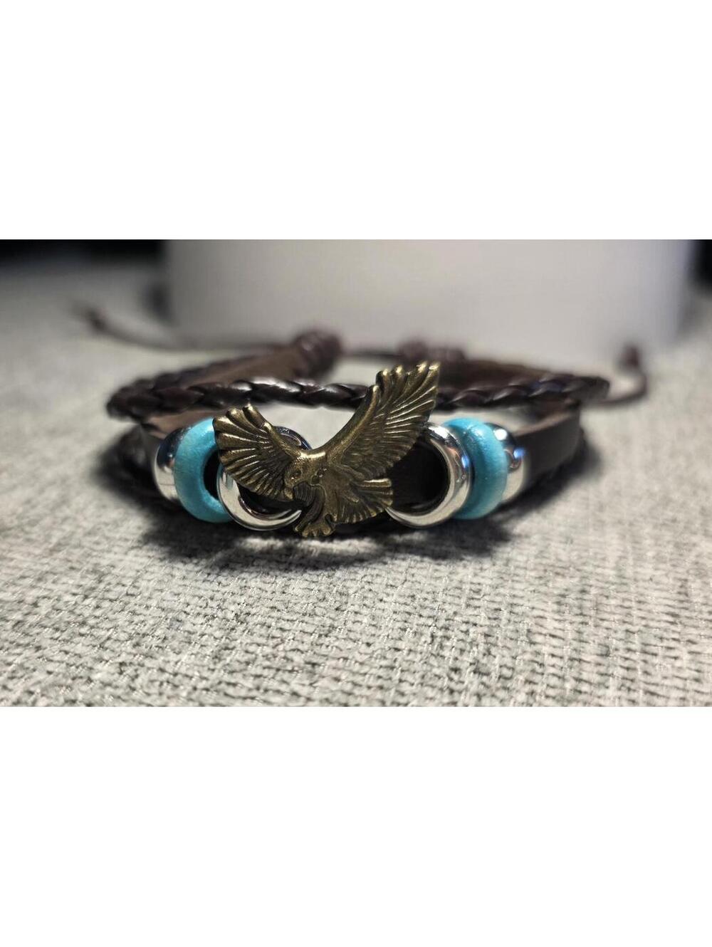 Eagle leather bracelet adjustable